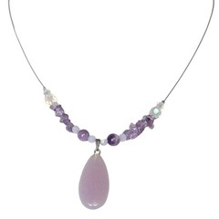 Vintage Purple Glass Stone Necklace Adjustable Length Women Jewelry Beads Gift