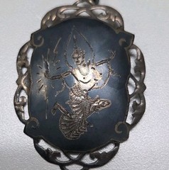 Vintage Large Sterling Silver Siam Niello Dancer Pendant No Chain 2.5 Inches