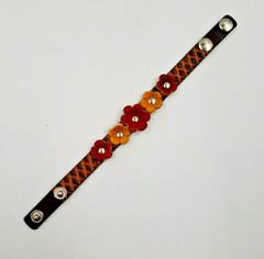 Peasant Leather Flower Cuff Bracelet Adjustable Handmade Boho Country Cottage