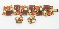 Selro Selini 1970s Orange Jelly Jewel AB Bracelet & Earrings Set Signed!