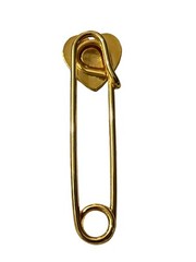 Puffy 3D Heart Rhinestone Gold Tone Saftey Pin Brooch Vintage Clip Fastener
