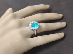 Vintage 18K White Gold Engagement Ring 4.02ct. Neon Blue Tourmaline Oval Shape