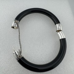 Vtg 9mm Wide Black Onyx Hinged Bangle Bracelet Sterling Silver 925 Stackable