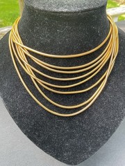 Vintage LES BERNARD Gold Snake Chain Multi Strand Choker Necklace Signed