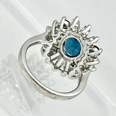Sterling Deco Atomic Starburst Cocktail Ring London Blue Topaz White Topaz SZ 6