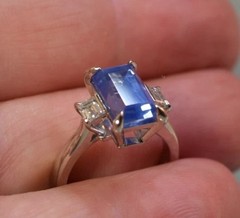 GIA Estate Platinum 5.60ct No Heat Ceylon Blue Sapphire VS Diamond 3 Stone Ring