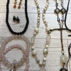 Vintage & Modern Asian Jewelry Lot Natural Mixed Gemstones Amethyst Pink Quartz