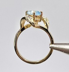 Vintage Ring 18k H.G.E Light Blue Glass Stone Clear Stone Accents