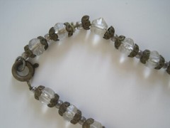 Round Faceted Clear Beads & Brass Flower Choker Necklace 1940s 16″ GUC