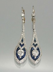 Milgrain Art Deco Drop Earrings 2.5 Ct Simulated Diamond 14K White Gold Plated