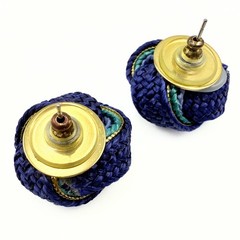 Charming Blue & Green Knotted Fabric Silk Post Back Earrings