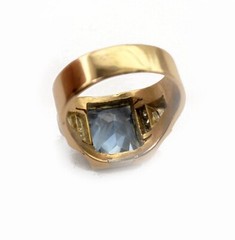 Antique 1940’s Deco Style Yellow Gold Platinum Diamonds Blue Stone Men’s Ring