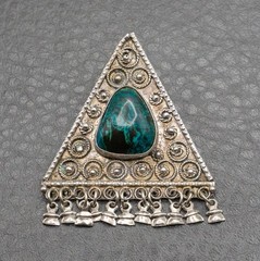 VTG Sterling Silver Brooch Pendant Triangle Chrysocolla Silver Israel 925 Pin