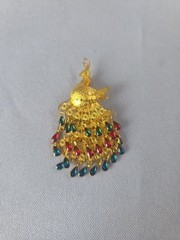 Vintage Peacock Gold Tone Floating Gem Filigree Pendant Brooch Articulated