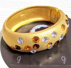 VTG RUNWAY JACKIE COLLINS MATTE GILT BRACELET w SWAROVSKI AMBER CRYSTAL WEIGHTY