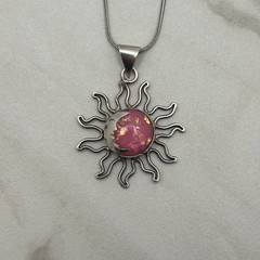 Vintage Sterling Silver Mexico Celestial Sun Moon Necklace Pink Glitter Resin