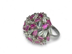 925 Sterling Silver Pink Tapered Baguette CZ Dome Cocktail Ring Size 6 13g