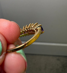 Vintage Purple Marquise Stone & Clear Accent Ring Gold Tone Estate Jewelry