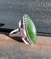 Jewelry 1970s vintage silver 875 ring green old Russian gemstone nephritis jade