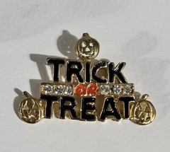 Lovely Trick or Treat Pumpkin Jack-O-Lantern Rhinestones Brooch Vintage 1980’s