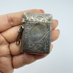 925 Sterling Silver Vintage Match Safe Antique Etched Scroll Vesta Case 14.8g