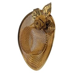 Vintage Gold Tone Sun Hat Brooch 2.5″ Pin
