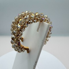 Vintage Gold Tone Beaded Jewelry Set – Wire Wrapped Bangle & Hoop Earrings