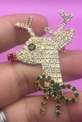 Vintage Silver Tone Rhinestone Reindeer Pin Brooch