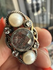 Nicky Butler Ring 925 Silver Black Rutilated Quartz Pearl White Topaz 6.5