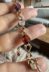 Vintage C.1950s 14Kt Rose Gold Natural Oval Multi-Gemstones Link Bracelet 7.5”in