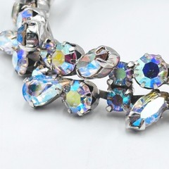 Vintage Weiss Aurora Borealis Rhinestone Bracelet Silver Tone Safety Chain 7in