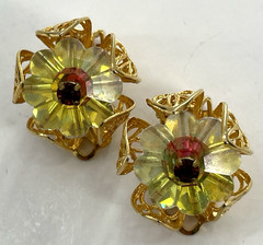 Juliana Delizza Elster Gold Tone Topaz Margarita Navette Brooch Earring Set