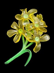 Vintage Uranium Cellulose Acetate Floral Brooch And Clip On Earring Set READ