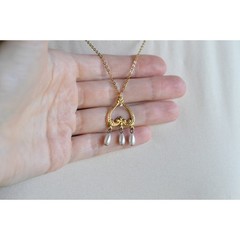 OOAK Handmade Upcycled Vintage Earring Lavalier Necklace, Teardrop Pearl 20″