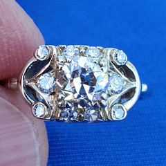 Original EARTH MINED DIAMOND Deco Engagement Ring Solid 14K WHITE GOLD SOLITAIRE