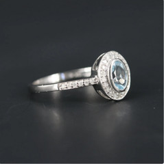 1.Ct Art Deco Style Lab-Created Aquamarine & Diamond Halo Engagement Sliver Ring