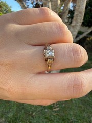 1930s Art Deco 10K Gold Diamond Engagement Ring Two Tone Illusion Sz 7.25