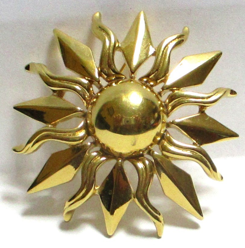 VINTAGE SIGNED MONEY SUN FLOWER BROOCH PIN GOLDTONE 2″