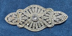 Vintage Ornate Art Deco Rhinestone Brooch Lot 3 PCS Silver Tone Geometric Read