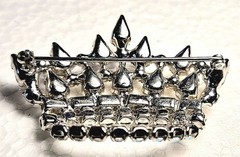 Signed Crown Brooch Pin Silver Tone AB Multicolor Rhinestones Faux Pearls
