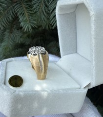 Vtg.14K Solid Yellow Gold Natural Mine Diamonds Cluster Heavy 10.18 gRing-Sz 7.5