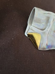 Scarf Ring Tube Shawl Slide Ceramic Fliud Art Gold Accent Irides Hand Made VTG
