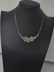 Antique Sterling Silver Floral Rose Necklace 17″ Art Nouveau Art Deco Vintage