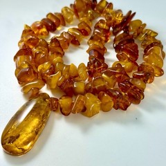 Vintage Baltic Amber Pendant Necklace 25 in Natural Honey Amber Nuggets 56 gm