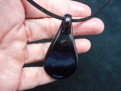 Vintage Contemporary Black Cord w/Art Glass Blue Stylized Flower Necklace