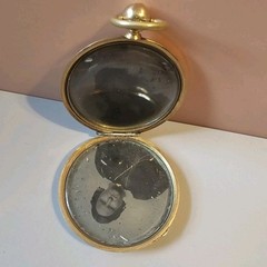 Victorian Mourning Locket Gold-Filled 2 Tintype Photos c1860 Antique Pendant