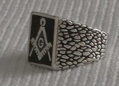 Vintage Freemason Men’s 9.25 Textured Sterling Ring Turquoise/ Enamel Size 11