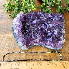 Vintage Green Phrenite Hematite Gemstone Bead Necklace 18″ Healing Property