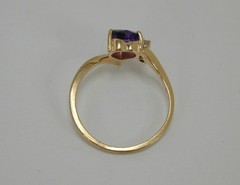 Vintage NABCO 14K Yellow Gold Amethyst Heart & Diamond Ring Size 6.75 585 Solid