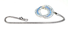 STUNNING Vintage Blue Rhinestone Swirl Pendant Necklace Silver Tone 15″